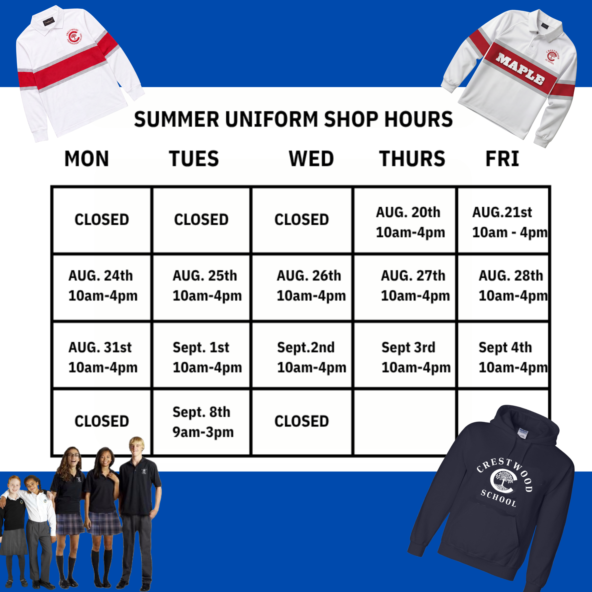 CRESTWOOD SUMMER UNIFORM SALE